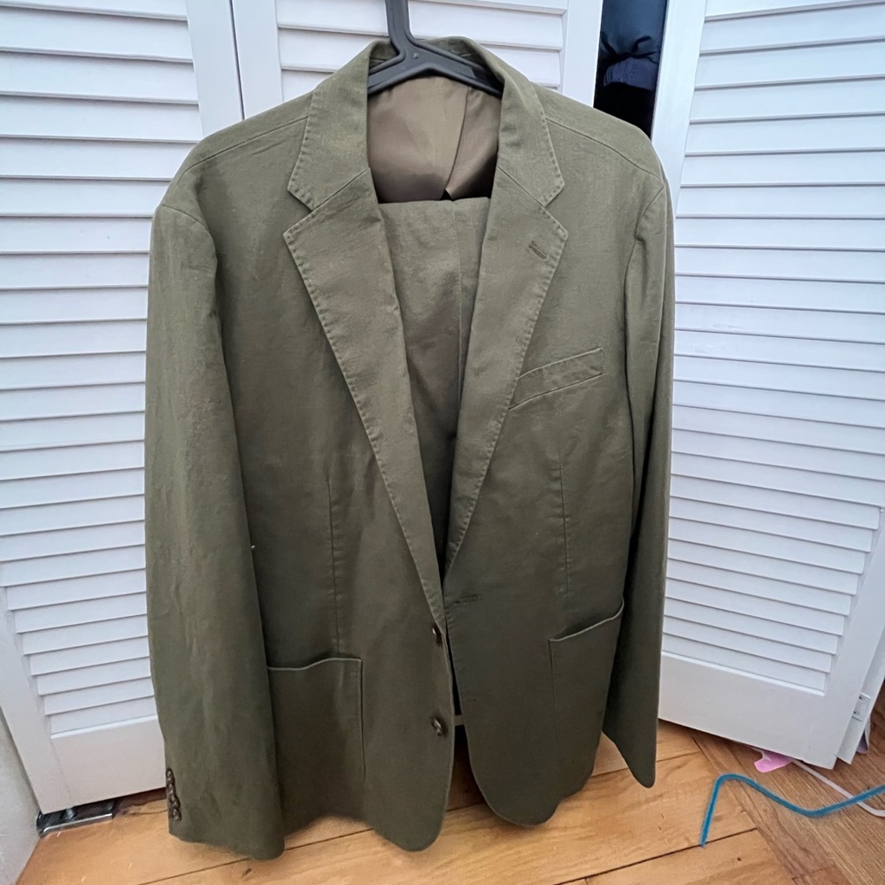 Slim-fit forest green hemp J. Crew suit